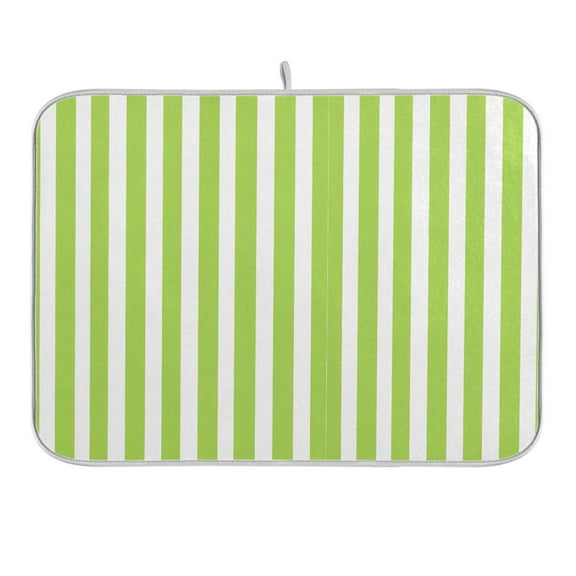 Apple Green and White Stripes Dish Drying Mat for Kitchen Counter 16x18 In Absorbent Microfiber Reversible Mats Dish Drainer Protector Rack Pad for Coffee Bar Table