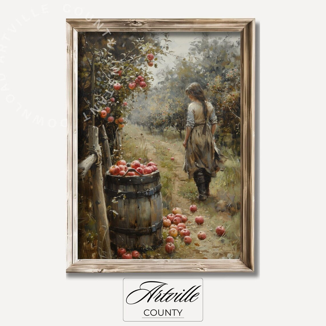 Apple Harvest Painting Vintage Countryside Print Farmhouse Decor Fruit ...