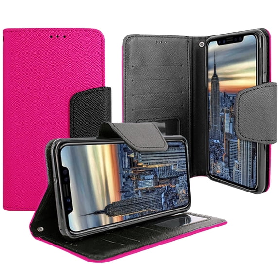 Apple IPHONE X Magnetic flap Streak Leather Wallet Pouch Case Cover