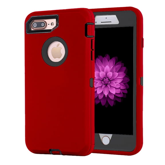 Apple IPhone 6 Plus /6S Plus / IPhone 7 Plus / IPhone 8 Plus Heavy Duty Defender Armor Hybrid Case Cover With Clip Red Black