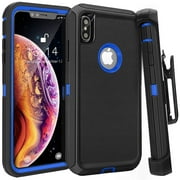 Apple IPhone XR Heavy Duty Defender Armor Hybrid Case Cover Black Blue