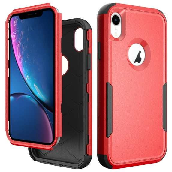 Apple IPhone XR Heavy Duty Defender Case, Dteck Hybrid Rugged Shockproof Cover For iPhone XR,Red + Black