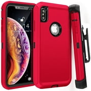 Apple IPhone XS Max Heavy Duty Defender Armor Hybrid Case Cover With Clip Red Black