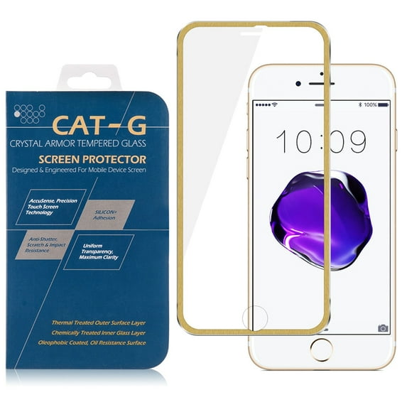 Apple Iphone 7 Aluminum Frame Tempered Glass Screen Protector - Gold