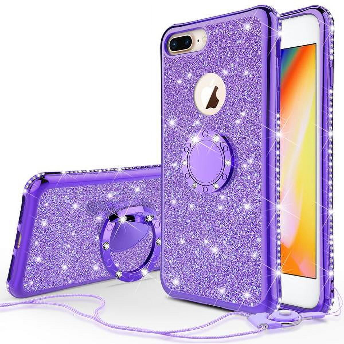 Miss Arts for iPhone 8 Plus/7 Plus Case, Ring Holder Stand Luxury Bling  Electroplated Phone Case with Strap, Cute Soft TPU for iPhone 8 Plus/7 Plus