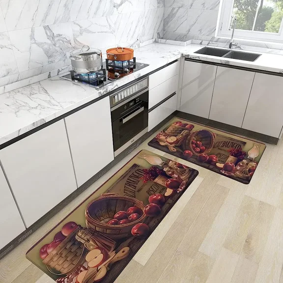 Apple Kitchen Mats for Floor Cushioned Sets of 2 Kitchen Rugs Non Slip Waterproof Coastal Foam Kitchen Floor Rug Comfort Standing Mat For Sink Laundry