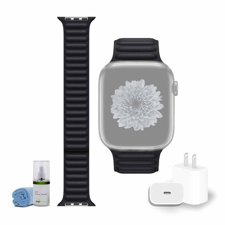 Leather Watch Band - 45mm - Midnight - M/L Bundle with Cleaning Kit and Apple USB-C Charger Block