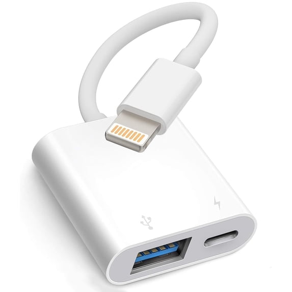 Apple Lightning to USB Camera Adapter with Charging Port for iPhone/iPad to Connect USB Flash Drive, SSD Hard Drive, Card Reader, Keyboard, Mouse, Hubs, MIDI, Plug & Play