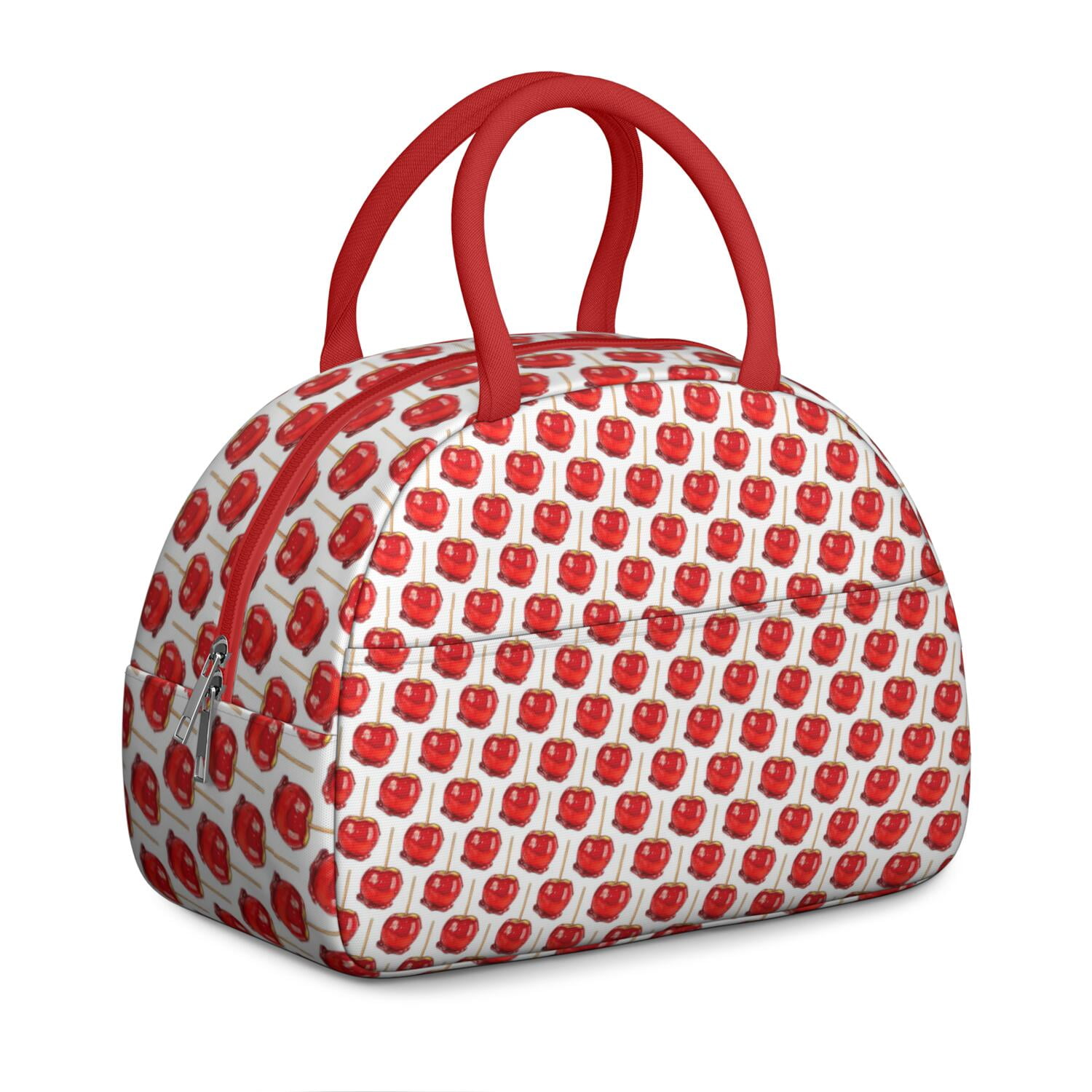 Apple Lunch Bag for Women – Cute Red & Green Fruit Print Tote with Cartoon Design and Leaves, Insulated & Leakproof, Aesthetic Lunch Box for Work or Apple Lover Gifts by CandyC