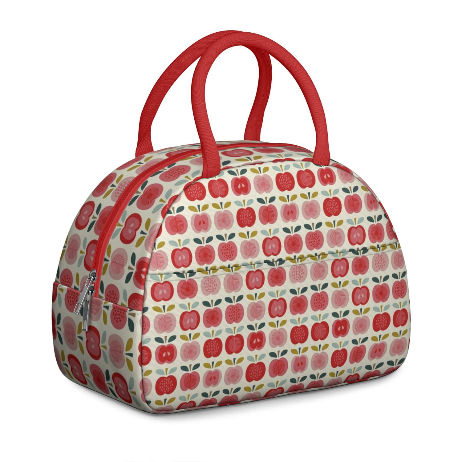 Apple Lunch Bag for Women – Cute Red & Green Fruit Print Tote with Cartoon Design and Leaves, Insulated & Leakproof, Aesthetic Lunch Box for Work or Apple Lover Gifts by CandyC