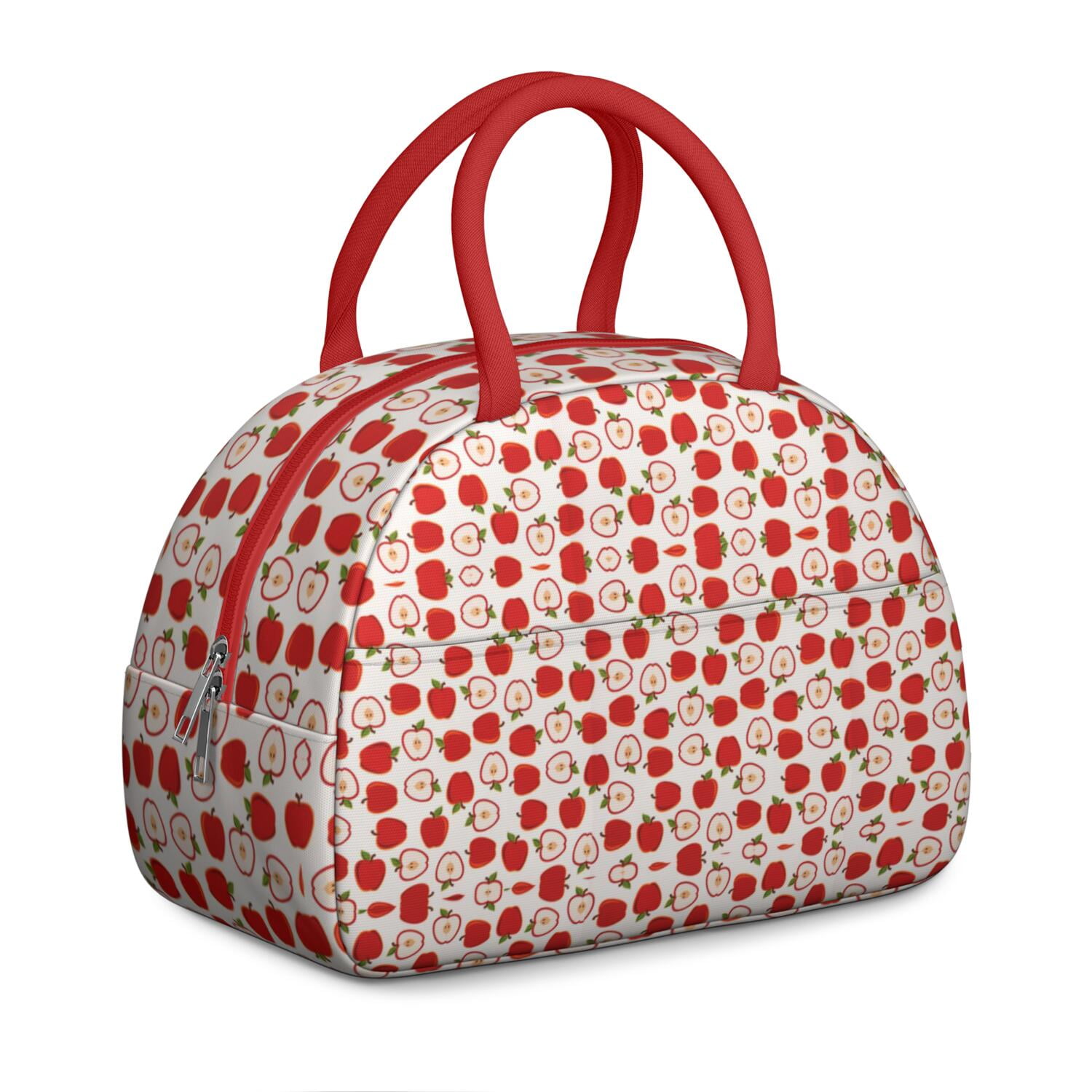 Apple Lunch Bag for Women – Cute Red & Green Fruit Print Tote with Cartoon Design and Leaves, Insulated & Leakproof, Aesthetic Lunch Box for Work or Apple Lover Gifts by CandyC