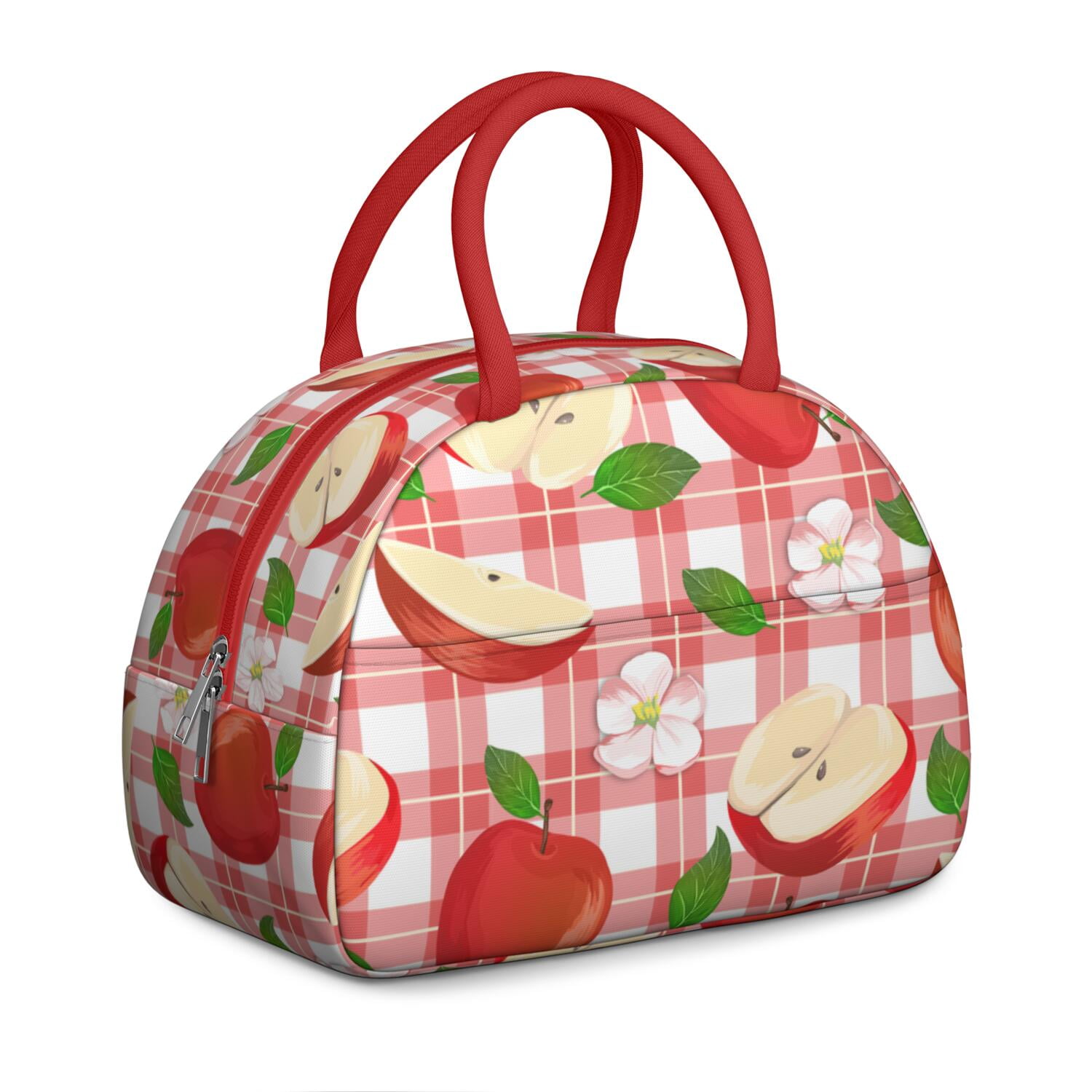 Apple Lunch Bag for Women – Cute Red & Green Fruit Print Tote with Cartoon Design and Leaves, Insulated & Leakproof, Aesthetic Lunch Box for Work or Apple Lover Gifts by CandyC