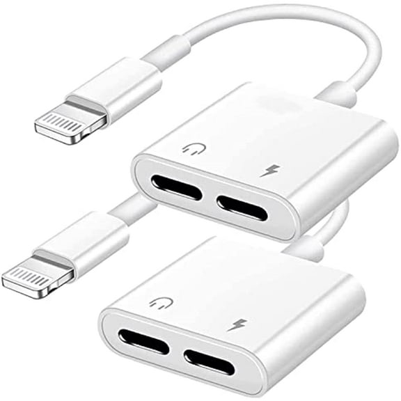 Apple MFi Certified 2 in 1 Dual Lightning Aux Charge Adapter, iPhone Headphones Splitter for iPhone 13 12 11 XS XR X 8 7 6 Support Audio+Charge+Call+Music Volume Control - 2 Pack