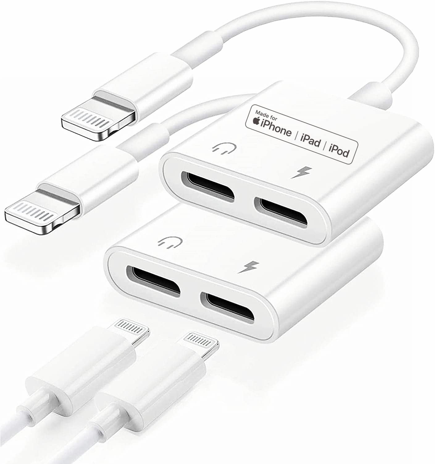 [Apple MFi Certified] 2 Pack Dual Lightning iPhone Headphones Adapter