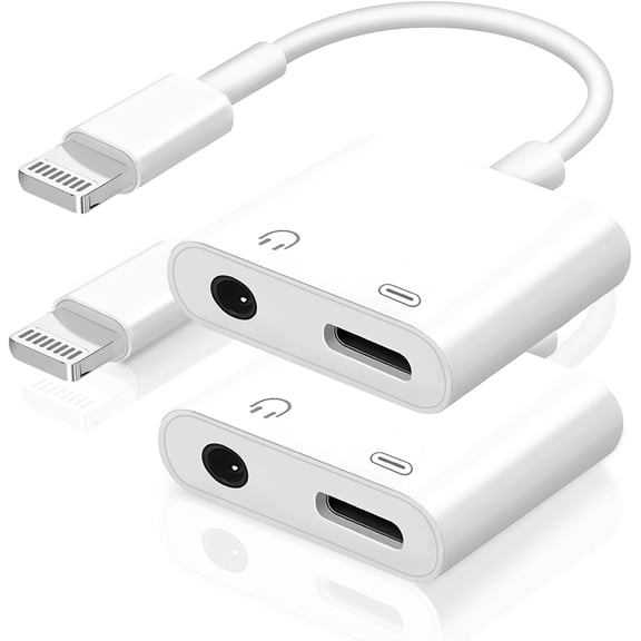 [Apple MFi Certified] 2-in-1 Charging & Audio Adapter for iPhone, Lightning to 3.5mm Headphone Jack Dongle Splitter, Supports Hi-Res Lossless Sound, Compatible with iPhone 14/13/12/11/XS/XR/8/7 2Pack