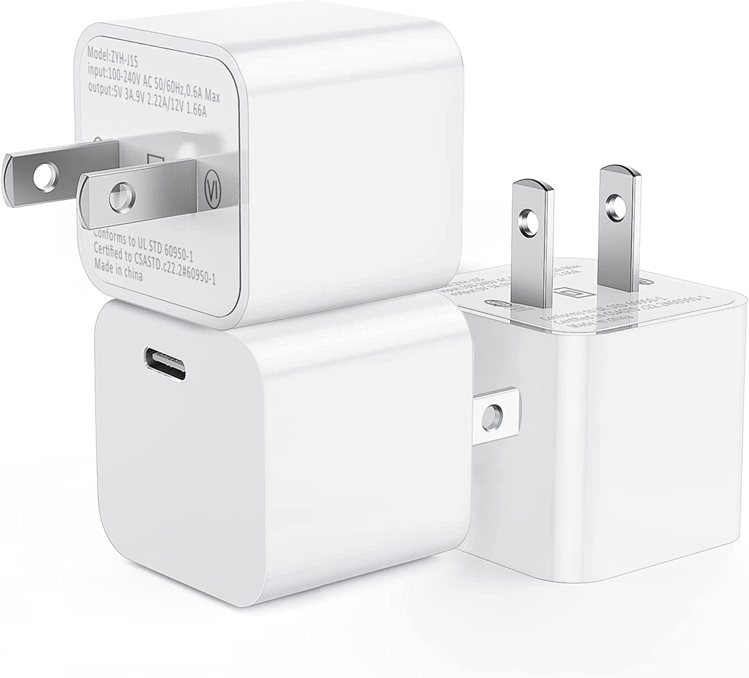 【Apple MFi Certified】3 Pack iPhone 14 13 12 Fast Charger Block USB C PD