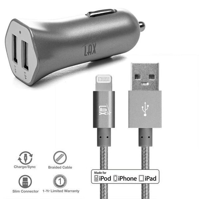 Apple MFi Certified Lightning Cable with 2 USB High Speed Car Charger