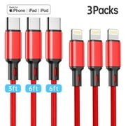 Cshidworld [Apple MFi Certified]USB C to Lightning Cable, 3Pack 3/6/6FT ,Nylon Braided Type C Fast Charger Cable,Compatible with iPhone 13 13 Pro Max 12 12 Pro Max 11 XS iPad AirPods Pro
