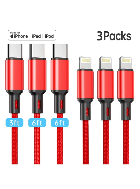 [Apple MFi Certified]USB C to Lightning Cable, 3Pack 3/6/6FT iPhone Fast Charger Cable, Nylon Braided Type C Charging Cord Compatible with iPhone 13 13 Pro Max 12 12 Pro Max 11 XS iPad AirPods Pro