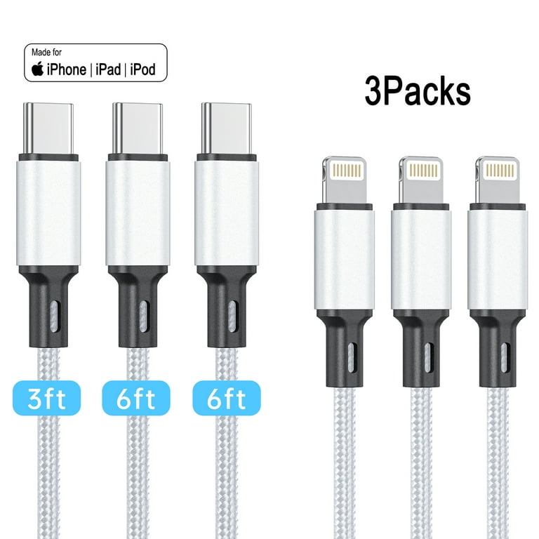Apple MFi Certified]USB C to Lightning Cable, 3Pack 3/6/6FT iPhone Fast  Charger Cable, Nylon Braided Type C Charging Cord Compatible iPhone 13 13  Pro Max 12 12 Pro Max 11 XS iPad