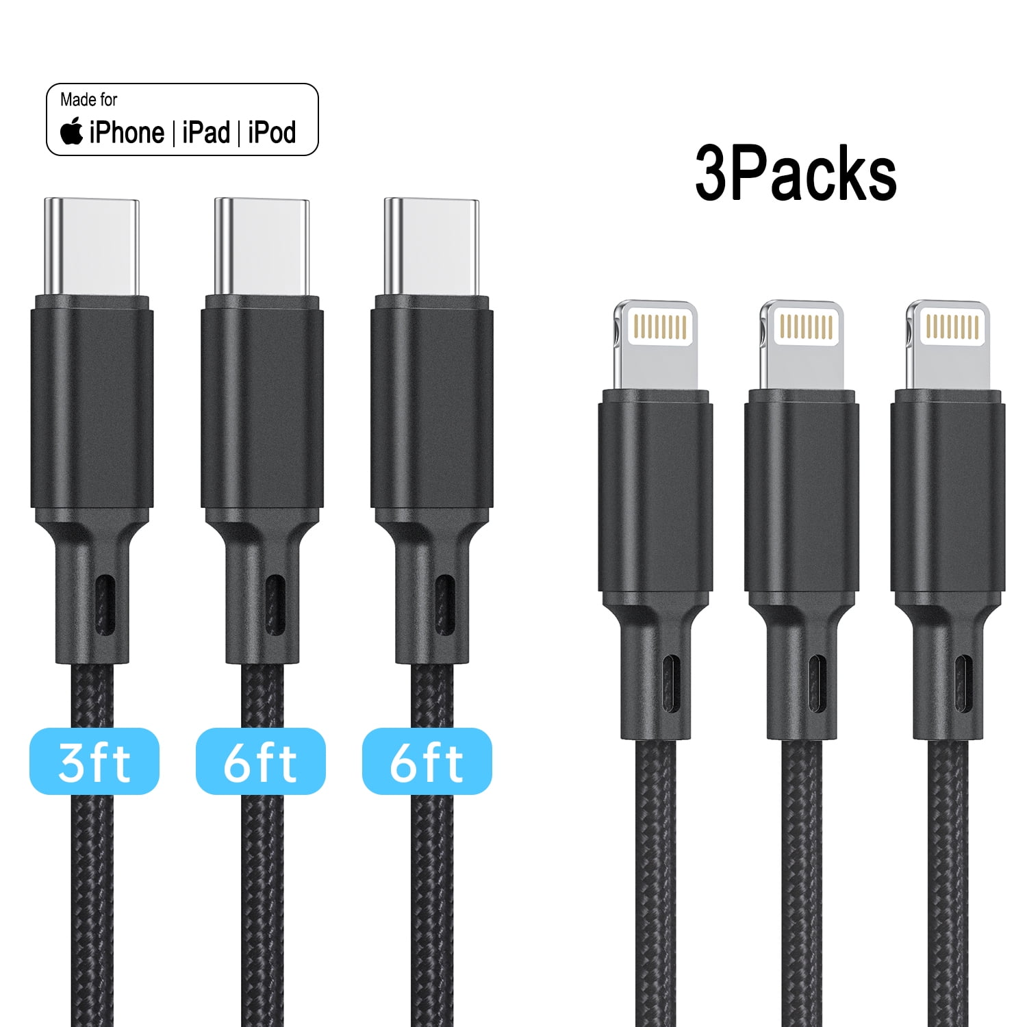 onn. 6' Lightning to USB-C Charging Cable for iPhone, iPad, Mfi  Certificated, White, Single Pack 