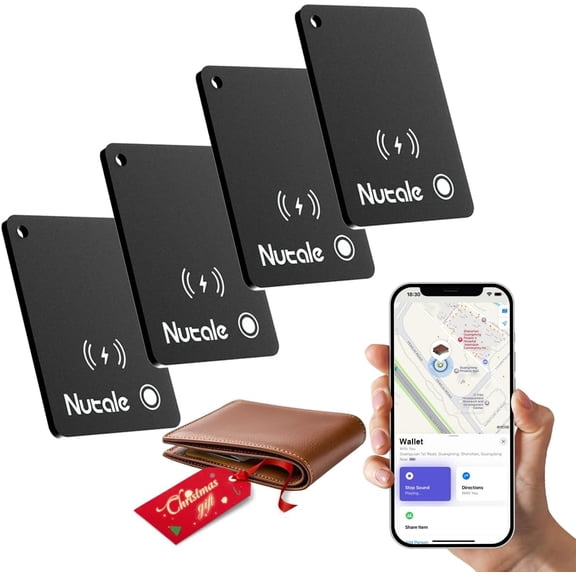 Apple MFi Certified Wallet Tracker-Small Smart ng Card for Apple Find My(iOS Only), Magnetic Rechargeable iPhone Card, IP68 Waterproof,Item Tracker Card for Key,Wallet,Bag (4-Black)