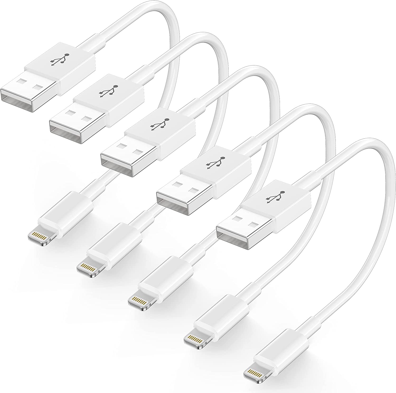 [Apple MFi Certified] iPhone Charger 1 ft 5 Pack, Lightning to USB