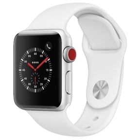 Restored Apple, MTF22LL/A, Watch Series 3, Smart Watch, GPS + Cellular 4G LTE, 10 Hours Battery Life, 1 Each, Time Display, Text Messaging, Phone Call, Notifications, Heart Rate Monitor, Sport Band, Silver, White/42mm, 1, 1