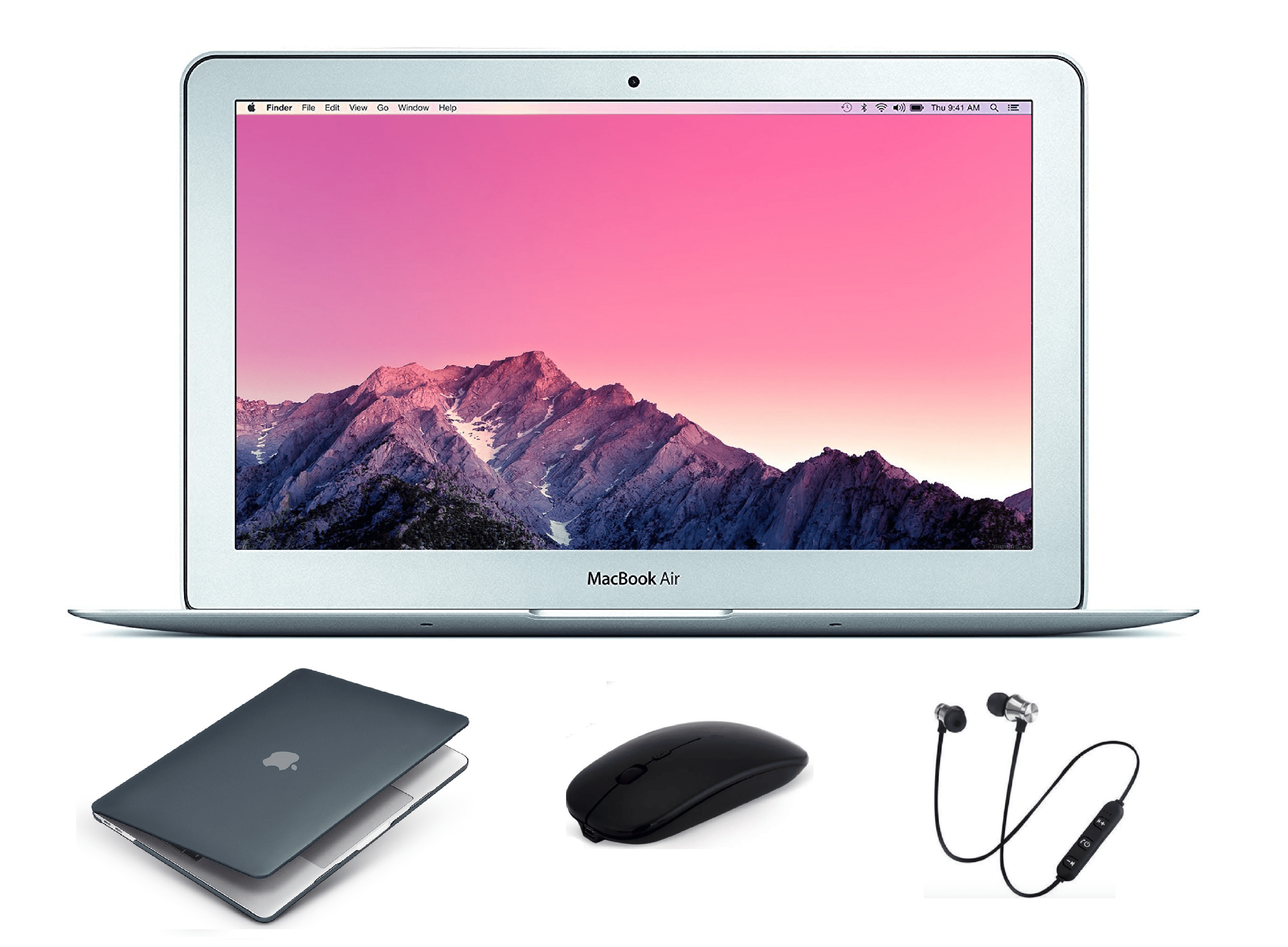 Apple Macbook Air 11.6-inch (Retina Display) Laptop | 4GB RAM, 128GB SSD |  Bundle Includes: Wireless Headset, Bluetooth Mouse, Generic Case & 1 Year  