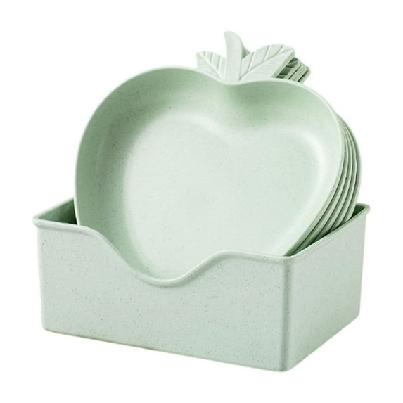 Apple-Model 5pcs Dinner Plates Dinnerware Dishes Set with Holder 6 Inch Food Plate Saucers Tray Fruits Snack Bowls BPA Free (Green)