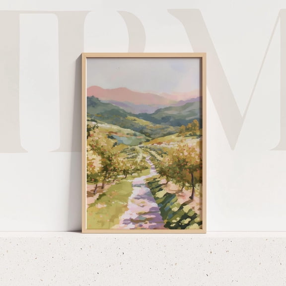 Apple Orchard Fall Print, Pastel Autumn Landscape Home Decor #611, Unframed Poster Size 24x36