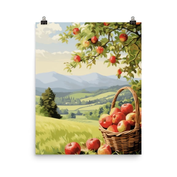 Apple Orchard Print, Upstate New York Wall Art, Adirondack Mountains Poster, Hudson Valley Decor, Autumn Harvest Artwork Home Decor #4072, Unframed Poster Size 8x12