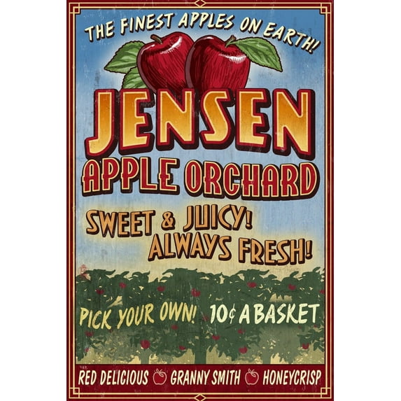 Apple Orchard, Vintage Sign (9x12 Wall Art Print, Home Decor)