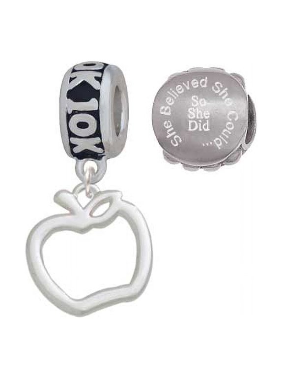 Apple Outline 10K Run She Believed She Could Charm Beads (Set of 2)