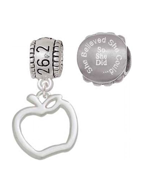 Apple Outline 26.2 Marathon Run She Believed She Could Charm Beads (Set of 2)