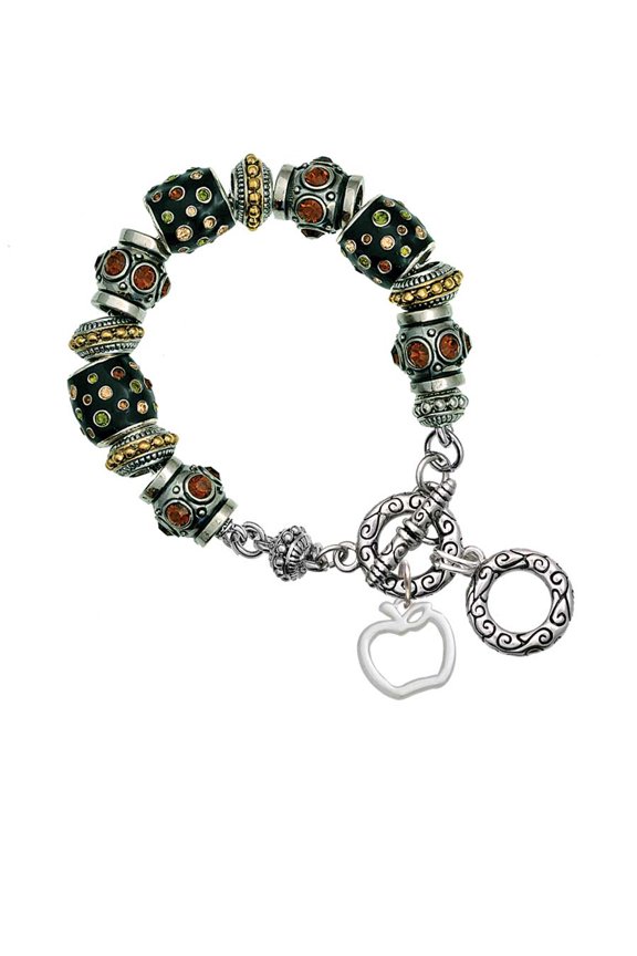 Apple Outline Fall Crystal Bead Charm Bracelet