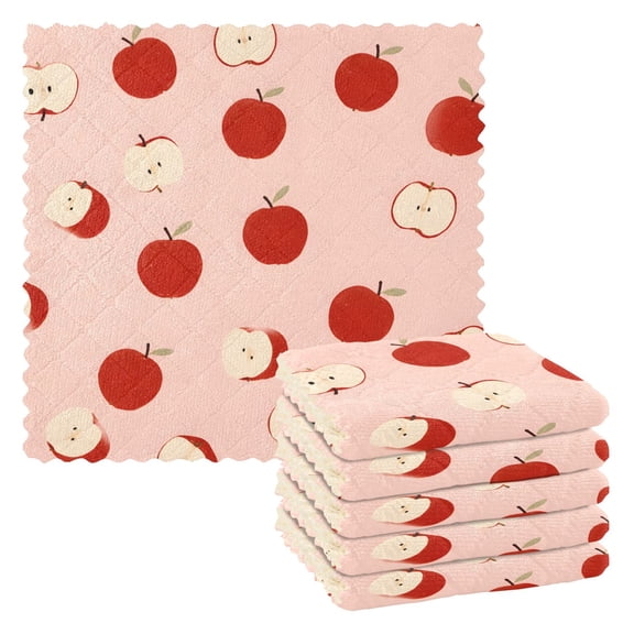Apple Pattern Kitchen Cloth Dish Towels for Drying Washing Absorbent Dish Rags Reusable soft kitchen dishcloth set 6 Pack