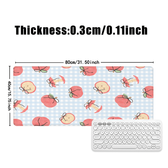 Apple Pattern Mouse Pad 31.5 x 11.82 Inches Rubber Desk Accessory with Cute Watercolor Design for Office and Home Use
