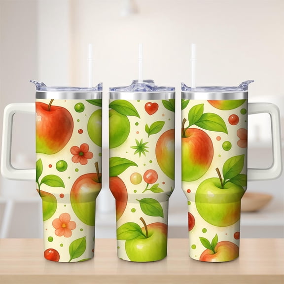 Apple Pattern Stainless Steel Insulation Mug with Lid and Handle, 30oz