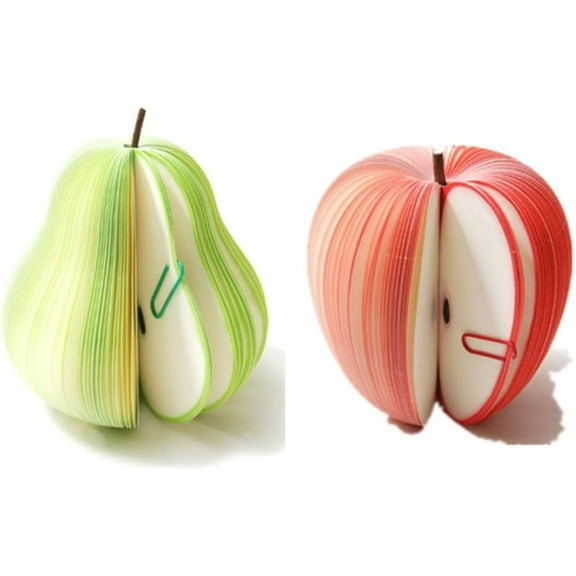 Apple Pear Shape Sticky Notes, Cute Memo Pads, Colorful Sticky Notes 2 Pads, Non-Sticky100 Sheets/Pad
