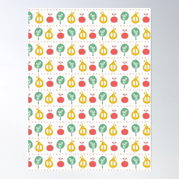 Apple Pear Tree Seamless Vector Pattern Background. Poster Wall Art, Modern Wall Decor For Living Room Bedroom, 8x12 UNFRAMED