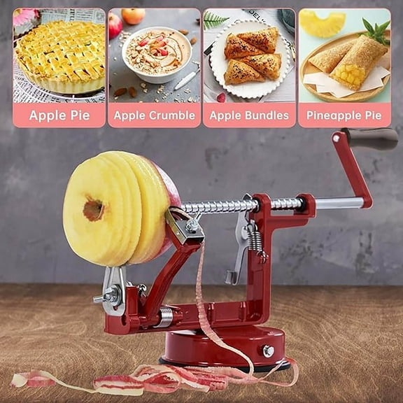 Apple Peeler Corer, Long lasting Chrome Cast Magnesium Alloy Apple Peeler Slicer Corer with Stainless Steel Blades and Powerful Suction Base for Apples and Potato(Red)