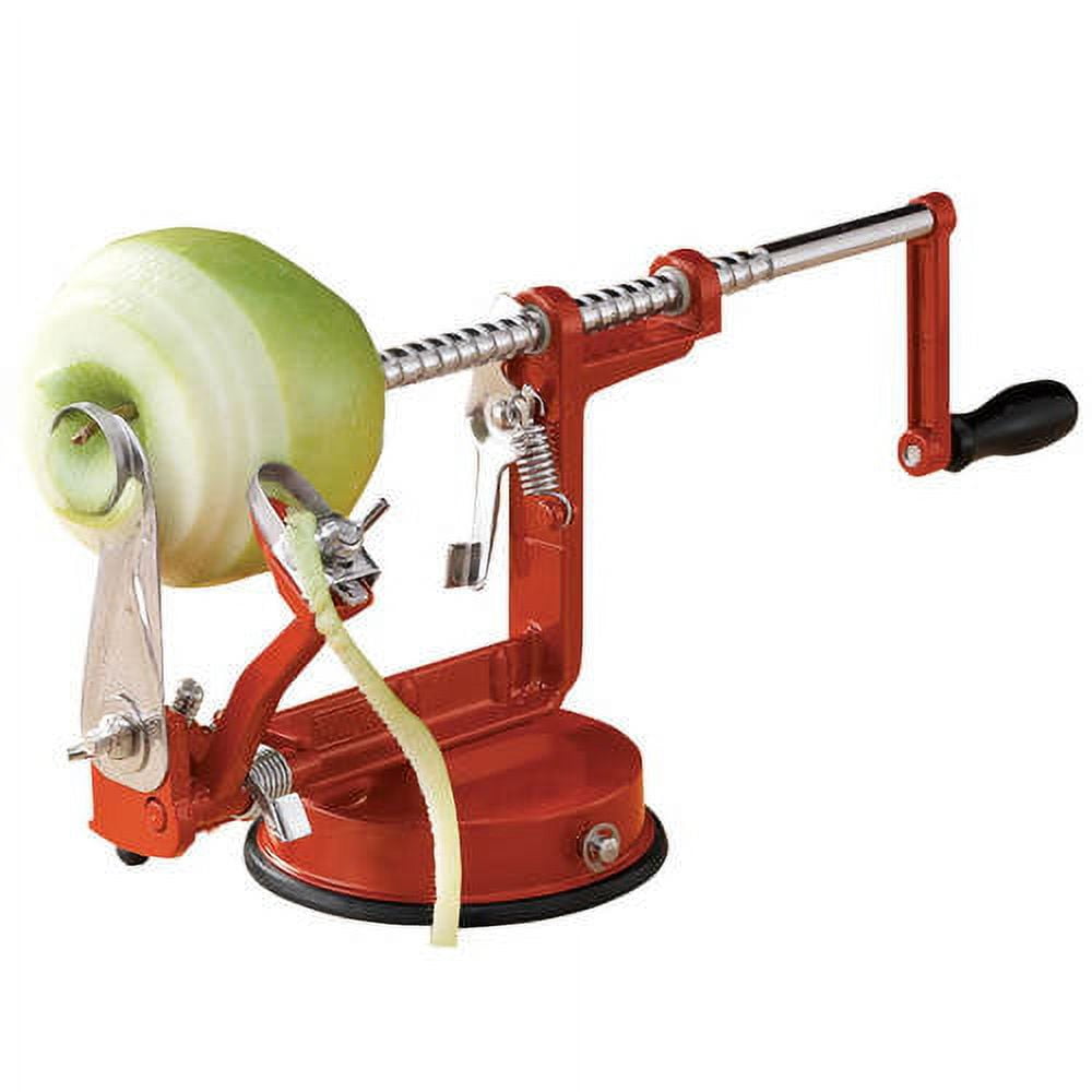 Red Cast Aluminum Apple Peeler Corer Slicer with Stainless Steel Blade