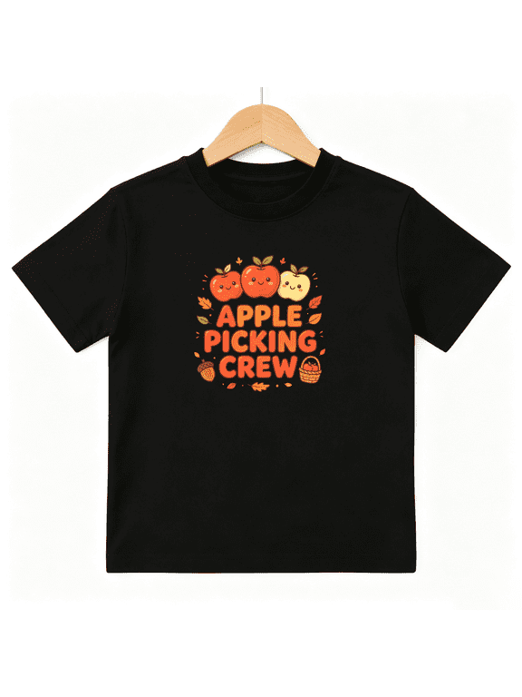 Apple Picking Crew Autumn Fall Boys Graphic Tees Cute Orchard Kids T-Shirt 100% Cotton Short Sleeve Tops Ages 4-13Y