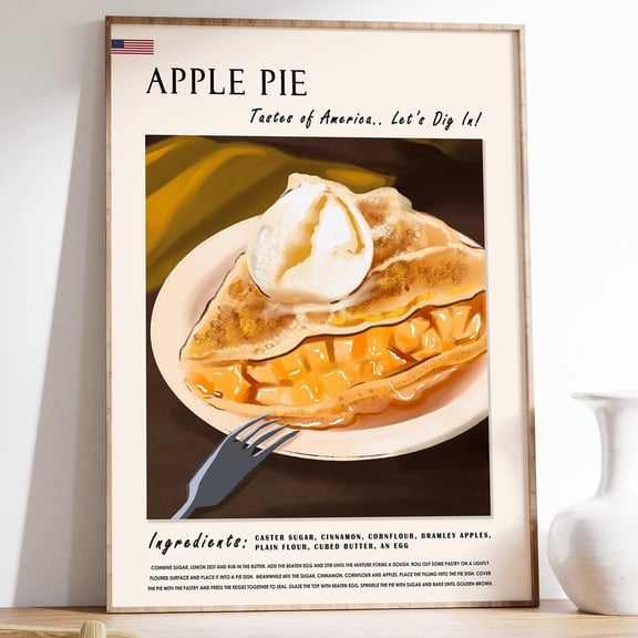 Apple Pie Retro Dessert Kitchen Wall Art Poster UNFRAMED PAPER POSTER, Home Decor