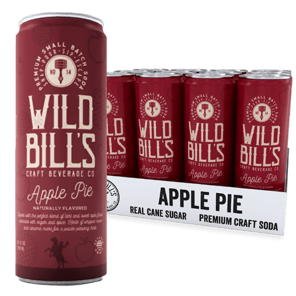 Apple Pie - Wild Bill's Premium Craft Soda, Made w/ Pure Cane Sugar (Individual 12oz Cans, 12-Pack)
