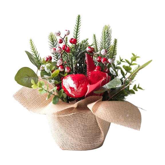 Apple and Pine Cone Linen Christmas Tree Desktop Decoration Holiday Ornament for Home Office Festive Decor, Seasonal Centerpiece for Christmas Tabletop Display and Holiday Gift Giving