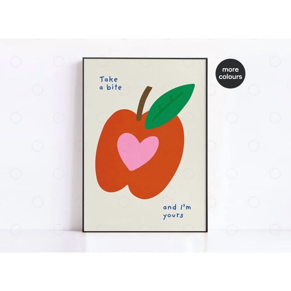 Apple Print, Mid Century Modern, Kitchen Food Print, Kitchen Decor, Kitchen Gift, Green Print, Fruit Kitchen Art, Kitchen Wall Art, Trendy Wall Art, Modern Wall Decor, 8x12 UNFRAMED