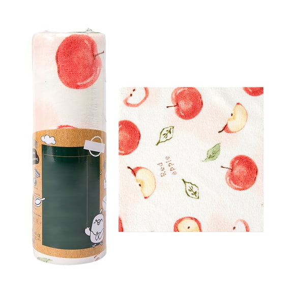 Apple Print Reusable Kitchen Towel Roll Washable Polyester Cleaning Cloth for Dishwashing