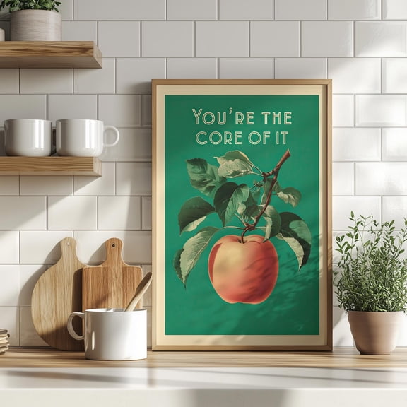 Apple Quote Wall Art Retro Typography Fruit Kitchen Decor, Stretched Canvas Size 8x12